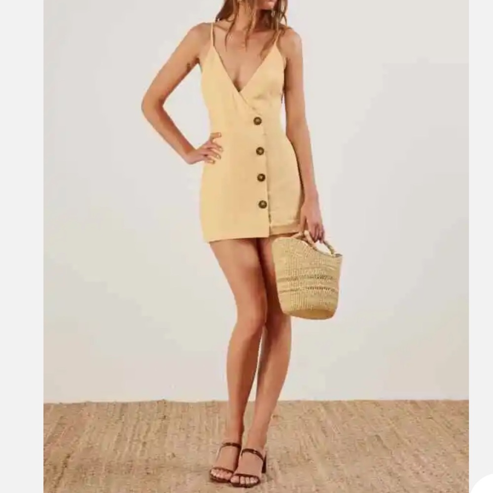 VINTAGE REFORMATION Yellow Linen Button Down Cayman V-Neck Mini Tank Flirty